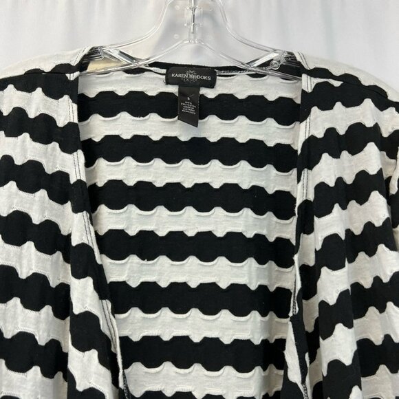 Karen Brooks Womens Cardigan Sweater Black White Stripe Long Sleeve Open Front S - Picture 5 of 10